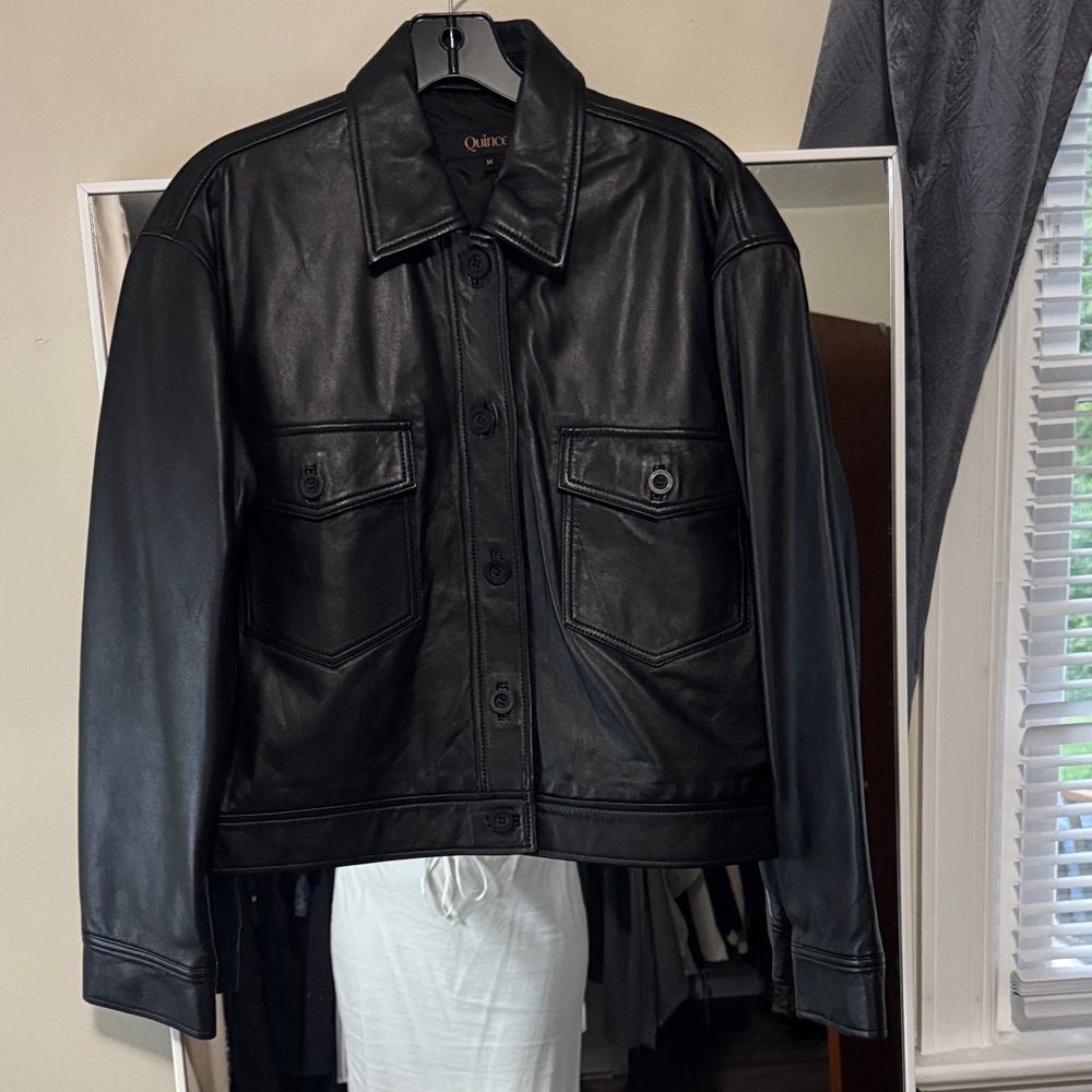 Quince Black Leather Button-Front Jacket